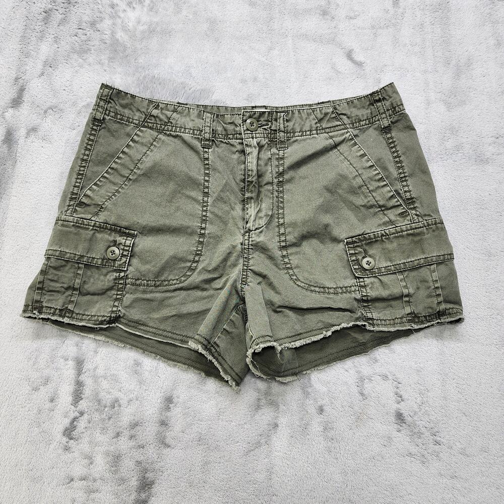 Witty Fox Shorts‎ Womens 7/28 Green Mid Rise Cargo Raw Hem Cut Off Outdoors